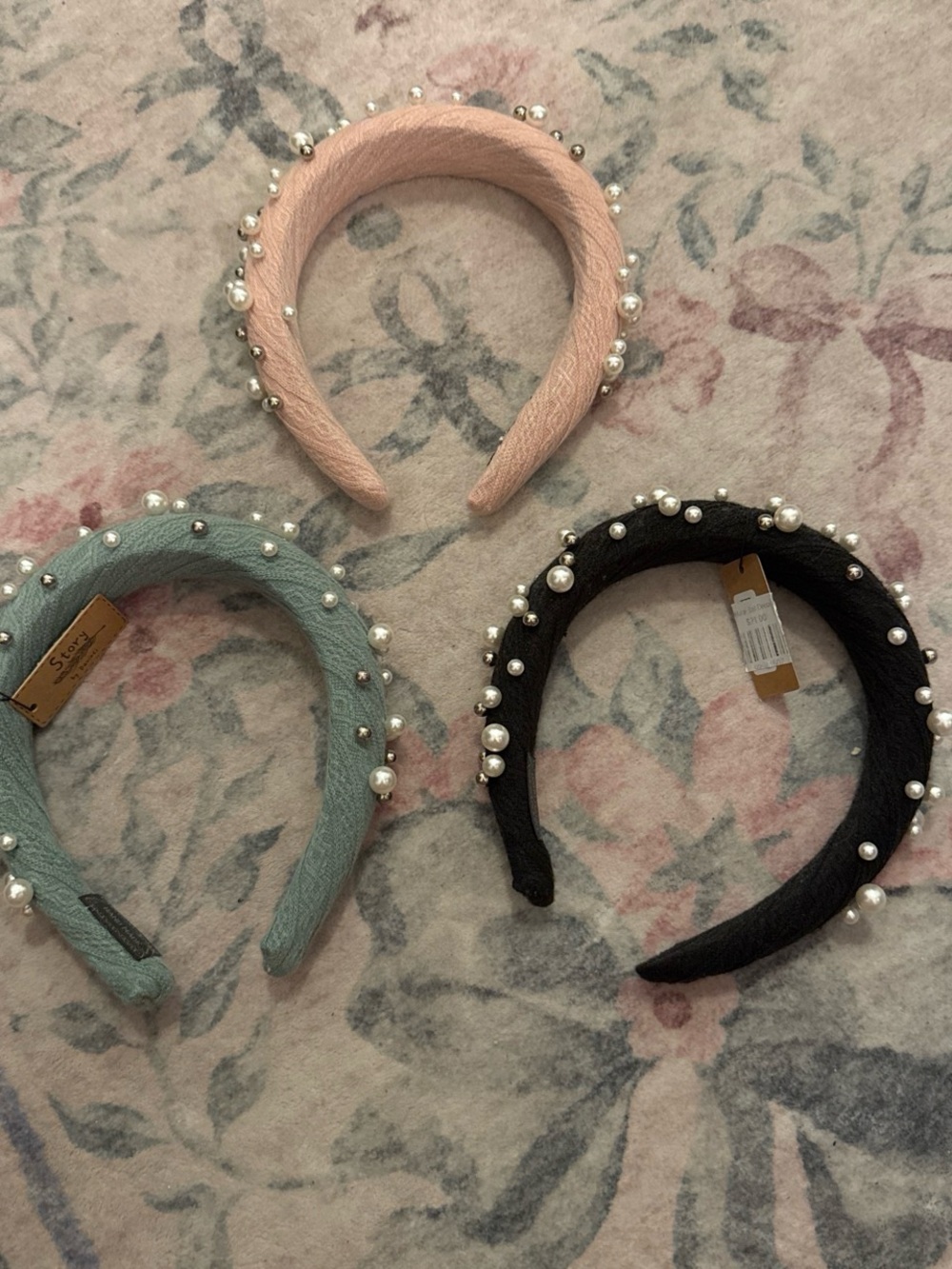 Pearl-Embellished Padded Headband - Pink, Mint, Black